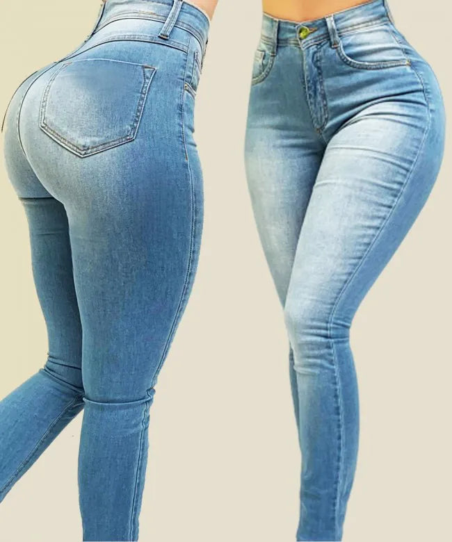 Jeans Skinny Feminino de Cintura Alta Lipo Bumbum